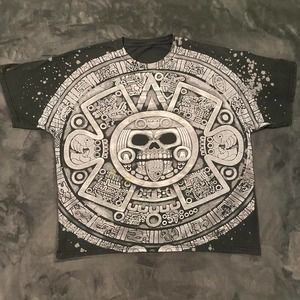 Y2K Aztec Calendar All Over Print Graphic Tee Shirt